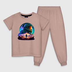Пижама хлопковая детская Киборг и космический пейзаж, цвет: пыльно-розовый