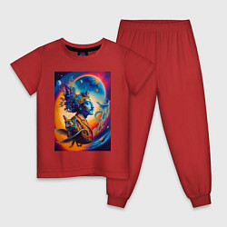 Пижама хлопковая детская Salvador Dali - space portrait - neural network, цвет: красный