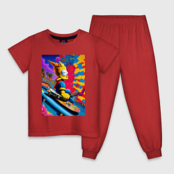 Пижама хлопковая детская Барт Симпсон скейтбордист - нейросеть, цвет: красный