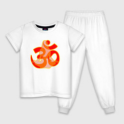 Пижама хлопковая детская Символ ОМ с девушкой в позе медитации, цвет: белый