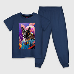 Пижама хлопковая детская Пёс космонавт - нейросеть, цвет: тёмно-синий