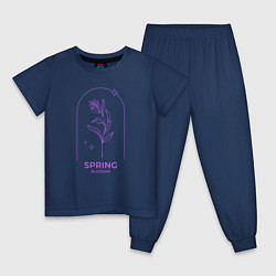 Пижама хлопковая детская Spring Blossom Весеннее Цветение, цвет: тёмно-синий