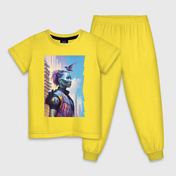 Пижама хлопковая детская Cyberpunk - fantasy - neural network, цвет: желтый