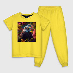 Пижама хлопковая детская Орел и цветы, цвет: желтый