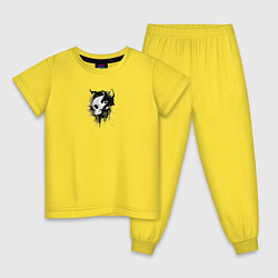Пижама хлопковая детская Череп чёрная душа, цвет: желтый