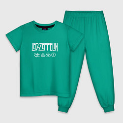 Пижама хлопковая детская Led Zeppelin символы, цвет: зеленый