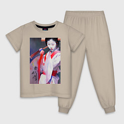 Пижама хлопковая детская Гейша юная, цвет: миндальный