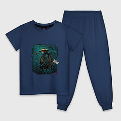 Пижама хлопковая детская Мистического монаха с бамбуковым посохом сопровожд, цвет: тёмно-синий
