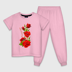 Пижама хлопковая детская Прекрасная София - букет из роз, цвет: светло-розовый