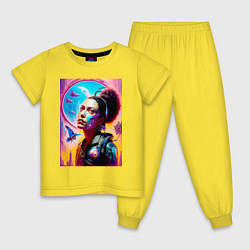 Пижама хлопковая детская Девчонка с имплантами - киберпанк, цвет: желтый