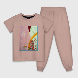 Пижама хлопковая детская Летняя абстракция, цвет: пыльно-розовый