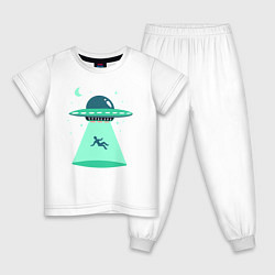 Пижама хлопковая детская Похищение НЛО, цвет: белый