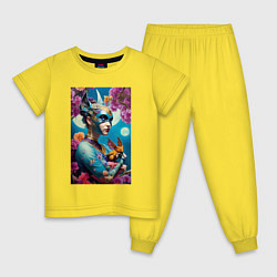 Пижама хлопковая детская Синеглазая ведьма со зверушкой, цвет: желтый