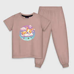 Пижама хлопковая детская Волшебные сны Корги, цвет: пыльно-розовый