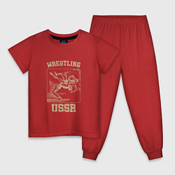 Пижама хлопковая детская Борьба СССР советский спорт, цвет: красный