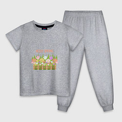 Пижама хлопковая детская Весенние цветы в палисаднике - привет, весна!, цвет: меланж