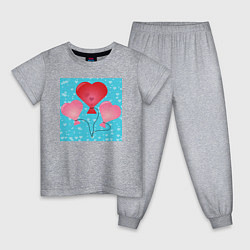 Пижама хлопковая детская Сердечки воздушные, цвет: меланж