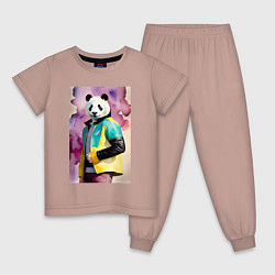 Детская пижама Панда в модной куртке - акварель