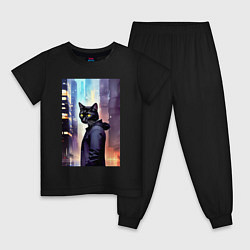 Пижама хлопковая детская Чёрный котяра житель Нью-Йорка, цвет: черный