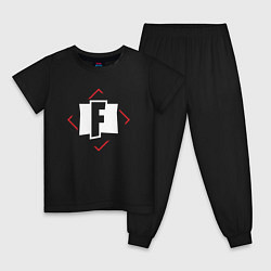 Пижама хлопковая детская Символ Fortnite в красном ромбе, цвет: черный