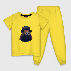 Пижама хлопковая детская Портрет капибары в шляпе, цвет: желтый