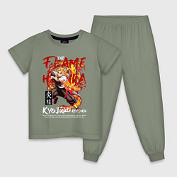 Пижама хлопковая детская Кёджуро Ренгоку аниме, цвет: авокадо