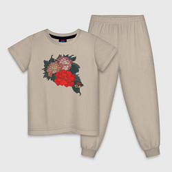 Пижама хлопковая детская Цветы Irezumi, цвет: миндальный