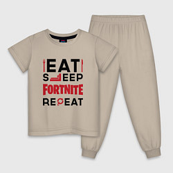 Пижама хлопковая детская Надпись: eat sleep Fortnite repeat, цвет: миндальный