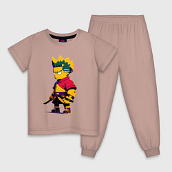 Пижама хлопковая детская Bart Simpson samurai - neural network, цвет: пыльно-розовый