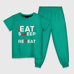 Пижама хлопковая детская Надпись eat sleep Quake repeat, цвет: зеленый