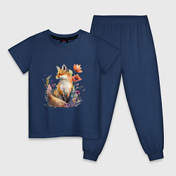 Пижама хлопковая детская Акварельная милая лиса, цвет: тёмно-синий