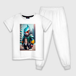 Пижама хлопковая детская Cybershark - fantasy - neural network, цвет: белый