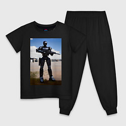 Пижама хлопковая детская Робот-андроид с винтовкой, цвет: черный