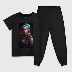 Пижама хлопковая детская Jinx arcane league of legends, цвет: черный
