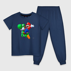 Пижама хлопковая детская Марио на Йоши, цвет: тёмно-синий