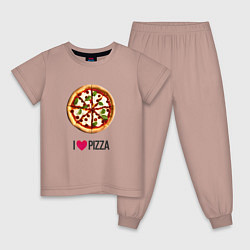 Пижама хлопковая детская Я люблю пиццу, цвет: пыльно-розовый