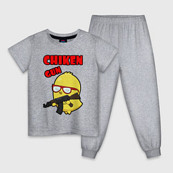 Пижама хлопковая детская Chicken machine gun, цвет: меланж
