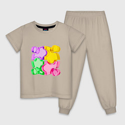 Пижама хлопковая детская 3D пазл, цвет: миндальный