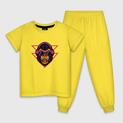 Пижама хлопковая детская Агрессивная горилла в наушниках и очках, цвет: желтый