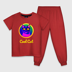 Пижама хлопковая детская Крутой кот в очках, цвет: красный