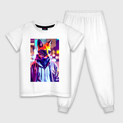 Пижама хлопковая детская Cyber fox - neon - city, цвет: белый