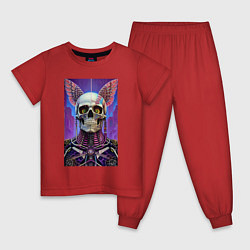 Пижама хлопковая детская Неоновый крылатый череп - киберпанк, цвет: красный
