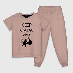 Пижама хлопковая детская Keep calm and judo, цвет: пыльно-розовый