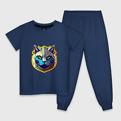 Пижама хлопковая детская Кот рыцарь, цвет: тёмно-синий