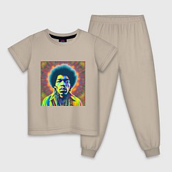 Пижама хлопковая детская Jimi Hendrix Magic Glitch Art, цвет: миндальный