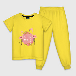 Пижама хлопковая детская Два розовых фламинго, цвет: желтый