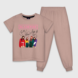 Пижама хлопковая детская Blackpink Lisa Jisoo Jennie Rose, цвет: пыльно-розовый