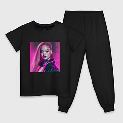 Пижама хлопковая детская Blackpink Lisa аниме рисунок, цвет: черный