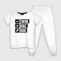 Пижама хлопковая детская Swim bike run, цвет: белый