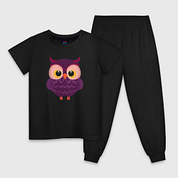 Пижама хлопковая детская Сиреневая сова с большими глазами, цвет: черный